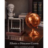 Kesene Şık Gösterişli Ofis MasaÜstü Dekoratif Retro Metal Bronz Dünya Küresi & Newton Denge Topu Hediye Set