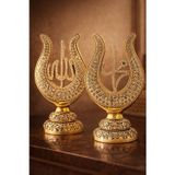Kesene Taş İşlemeli GOLD Biblo Allah & Muhammed (S.A.V) Lale Figürlü Taşlı Masa Üstü Biblo 2’li Set 22 CM