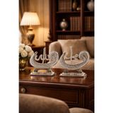 Kesene Taş İşlemeli Gümüş Biblo Allah & Muhammed (S.A.V) Vav ve Elif Figürlü Masa Üstü Biblo 2’li Set 18 CM