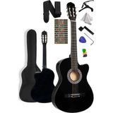Kesik Kasa Siyah Klasik Gitar Seti 4/4 Tam Boy Kılıf ve Aksesuarlar ile Profesyonel Kullanım İçin - Seçenek 1 - Ahşap