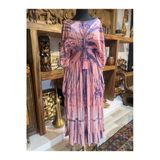 KESKİN AKSESUAR BATİK DESENLİ BELİ LASTİKLİ SALAŞ MAXİ ELBİSE %80 İPEK