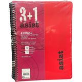 Keskin Color Asist 3+1 Ayraçlı Defter Pp Kapak 16.5x 22.5 cm 100 Yaprak ( 3 Kare+ 1 Çizgili ) - Kırmızı