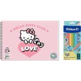 Keskin Color Hello Kitty 17X25 Spiralli Resim Defteri - Pelikan Pastel Renkler 12LI Kuru Boya 2'li Set - 1 Adet - --