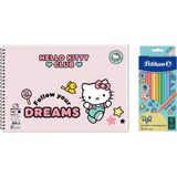 Keskin Color Hello Kitty 17X25 Spiralli Resim Defteri - Pelikan Pastel Renkler 12LI Kuru Boya 2'li Set 2 - 1 Adet - --