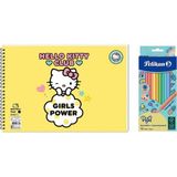 Keskin Color Hello Kitty 17X25 Spiralli Resim Defteri - Pelikan Pastel Renkler 12LI Kuru Boya 2'li Set 4 - 1 Adet - --