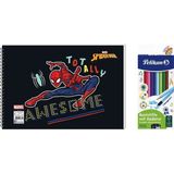Keskin Color Spider-Man 17X25 Spiralli Resim Defteri - Pelikan 12LI Kuru Boya 2'li Set 2 - 1 Adet - --