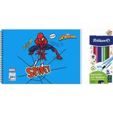 Keskin Color Spider-Man 17X25 Spiralli Resim Defteri - Pelikan 12LI Kuru Boya 2'li Set 3 - 1 Adet - --