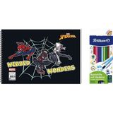 Keskin Color Spider-Man 17X25 Spiralli Resim Defteri - Pelikan 12LI Kuru Boya 2'li Set 4 - 1 Adet - --