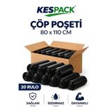 KESPACK Çöp Poşeti 80x110 Jumbo Boy 20 Rulo 200 Adet Kalın Siyah Çöp Torbası