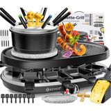 Kesser® 3'ü 1 Arada Raclette Izgara, Doğal Izgara Taşlı, Izgara Plakası ve Fondü, 8 Kişilik Masa Izgarası, Elektrikli Izgara Raclette Izgara Yapışmaz Kaplamalı Izgara Plakası, 8 Tava ve Tahta Spatula - Siyah