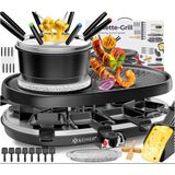 Kesser® 3'Ü 1 Arada Raclette Izgara, Doğal Izgara Taşlı, Izgara Plakası Ve Fondü, 8 Kişilik Masa Izgarası, Elektrikli Izgara Raclette Izgara Yapışmaz Kaplamalı Izgara Plakası, 8 Tava Ve Tahta Spatula
