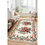 Kessy Home Studio Gül Motifli Krem Çiçekli Vintage Patchwork Kaymaz Salon Halısı Yıkanabilir Dijital Baskı & Yolluk
