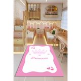 Kessy Home Studio Loppi Princess Kız Bebek Halısı Pembe Taç Desenli Kaymaz Taban Yıkanabilir Bebek Çocuk Odası Halısı