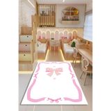 Kessy Home Studio LUPİ Pembe Fiyonklu Kız Bebek Halısı Kaymaz Taban Yıkanabilir Sevimli Çocuk Odası Halısı Antibaktryl
