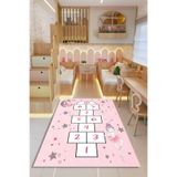 Kessy Home Studio Pompi Kız Bebek Halısı Pudra Pembe Sek Sek Oyun Alanlı Kaymaz Tabanlı Yıkanabilir Çocuk Halısı