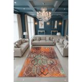 Kessy Home Studio Serene Geometrik Desenli Renkli Modern Halı Yıkanabilir Retro Salon Halısı ve Oturma Odası Halısı