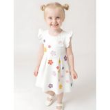 Ket Baby Kız Çocuk Pileli 3 Boyutlu Çiçekli Elbise - Garden KET001005Ç - Beyaz - 7 - 8 Yaş
