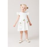 Ketbaby Kız Çocuk Pileli Kirazlı Astarlı Elbise - Defne KET-001003 - 1 - 2 Yaş - Beyaz