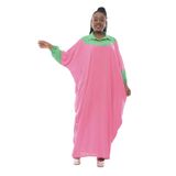 Keten cepli standart büyük beden kimono elbise kadın tunik rahat maksi kaftan uzun yakalı abaya cotton pamuk (pembe yeşil garni)