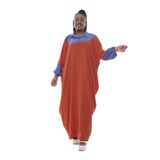 Keten cepli standart büyük beden kimono elbise kadın tunik rahat maksi kaftan uzun yakalı abaya cotton pamuk(kiremit mavi garni)