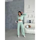 KETEN GÖMLEK-CROP-SALAŞ PANTOLON TAKIM - Mint