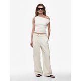Keten Görünümlü Slim Fit Asimetrik Kesim Drapeli Kolsuz Bluz