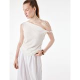 Keten Görünümlü Slim Fit Kolsuz Asimetrik Kesim Kayık Yaka Bluz