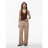 Keten Görünümlü Straight Fit Cepli Kemerli Geniş Paça Palazzo Pantolon