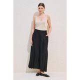KETEN KARIŞIMLI GENİŞ PİLELİ PANTOLON SİYAH