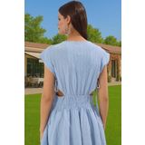 Keten Karışımlı V Yaka Mini Elbise Cut Out Detaylı Yazlık Elbise Profesyonel Görünüm Trend Tasarım