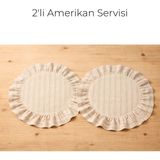 Keten Kumaş Amerikan Servisi 40 cm – Fırfırlı Yuvarlak Masa Servisi, 2’li Set - Krem