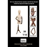 Keten Kumaşlı Ahşap Kollu Kumaş Kafalı Çocuk Terzi Mankeni Vitrin Mankeni - 10 YAŞ