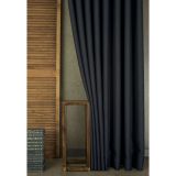 Keten Orta Sık Pile Fon Perde, Koyu Lacivert, 150X260