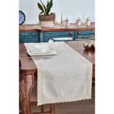 Keten Pamuk Dantelli Runner 50X130 cm Linen Kumaş Masa Örtüsü Sehpa Leke Tutmaz Mutfak Bej