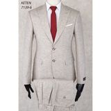 Keten Pileli Pantolon Slim Fit Sivri Yaka-Çift Yırtmaç Fileli Astar Drop 6 Takım Elbise - 52 - Bej