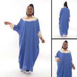 Keten standart elbise kaftan abaya coton (krem mavi garni)