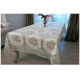 Keten Tığ Ve Kurdela El İşi Nakışlı 170X225 Cm Masa Örtüsü