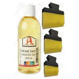 Keten Yağı 250 Ml 1 Adet Yassı Patpat Sünger Fırça Seti 3 Lü Resim Yağı Monalisa Rafine Bezir Yağı Yağlı Boya İnceltici