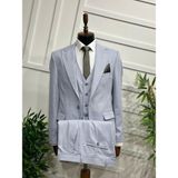 Keten Yelekli Slim Fit Takım Elbise - 56 - Buz Mavi