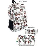 Ketnez 3'lü Set Hindistan Cevizi Desenli Sırt Çantası Kalemlik Makyaj Çantası Büyük Boy Makyaj Çantası - Renkli - 19cm X 8cm X 4cm - Kalem Kutusu