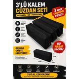 Ketnez 3’lü Su Geçirmez Imperteks Kumaş Kalemlik Seti Siyah Büyük Kapasiteli Fermuarlı Kalem Çantası 19X8X4 cm - Renkli - 19cm X 8cm X 4cm - Kalem Kutusu