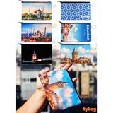 Ketnez Istanbul Temalı 6 Adet Hediyelik Oxford Kumaş Cüzdan Bozuk Para Çantası - Renkli - 19cm X 8cm X 4cm - Kalem Kutusu