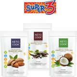 KetoCook (KETOJENİK) Badem Unu Hindistan Cevizi Unu Keçiboynuzu Unu Super 3 Set 900 gram