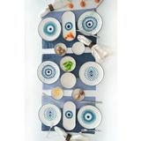 Kevin Seramik 14 Parça 6 Kişilik Stackable Evil Eyes Handmade Kahvaltı Seti. Lüx Kahvaltılık Takımı