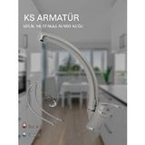Kevser Su Armatürleri Kuğ Batarya Mutfak ve lavabo Kırom Düz Boru Gümüş