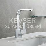 Kevser Su Armatürleri Lüx Kare Lavabo Batarya L Boru Gümüş