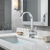 Kevser Su Armatürleri Lüx Kare Lavabo Batarya U Boru Gümüş
