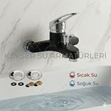 Kevser Su Armatürleri Mix Banyo Bataryası Siyah Beyaz Desen Gümüş