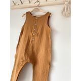 Key Kids Hardal Müslin Askılı Salopet Tulum Yazlık %100 Pamuk - 1 - 3 Ay - Kahve