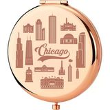 KEYCHIN Chicago Illinois Seyahat Cep Aynası Chicago Hatıra Hediyeleri Chicago Gezi Kompakt Makyaj Aynası Chicago Kızlar Seyahat Hediyeleri (Chicago-RG)